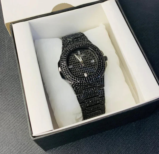Black Stone Stainless Watch Mens